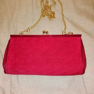 Elegant Red Clutch with Gold Chain